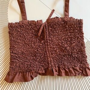 Anthropologie X Mare Mare Bronze Brown Ruffled Smocked Top size M